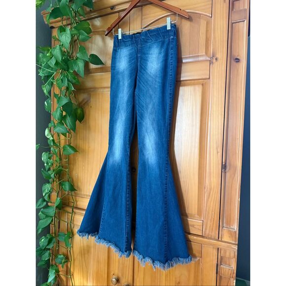 Judith March Boho Flare Jeans M – Fringe Hem Bell Bottom Denim with Aztec Back P - Picture 5 of 12